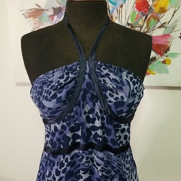 BCBG Blue Animal Print  Halter Back Dress size  Small - Picture 4 of 11